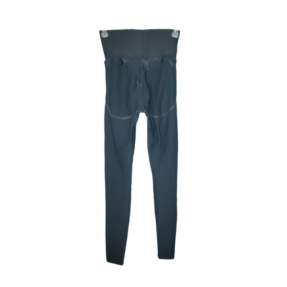 Black Waffle Weave Full Length High-rise Leggings Women's Size Medium - Picture 2 of 11